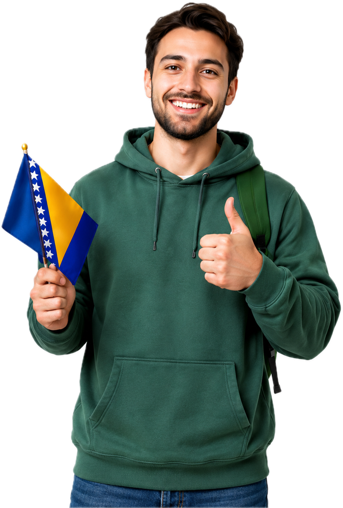 Bosnian learner holding flag